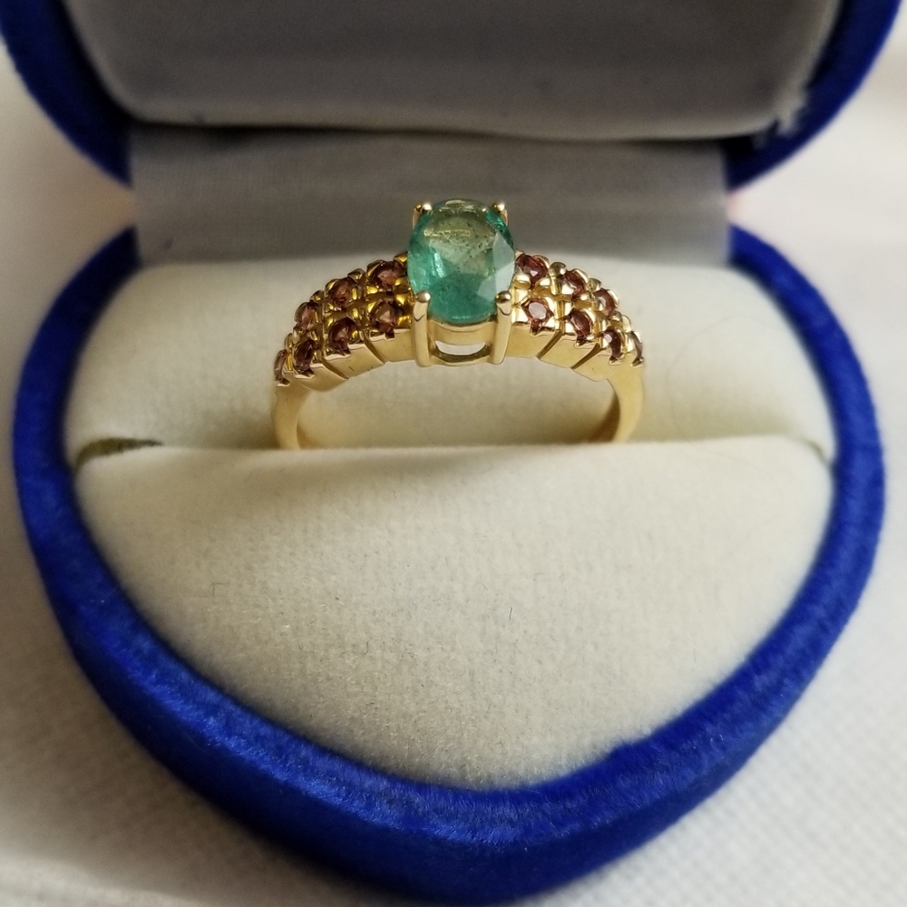 Natural Emerald, 14 Blush Rose Sapphires in 14k